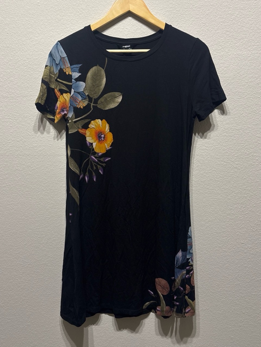 Desigual NWOT Black midnight floral print t-shirt dress